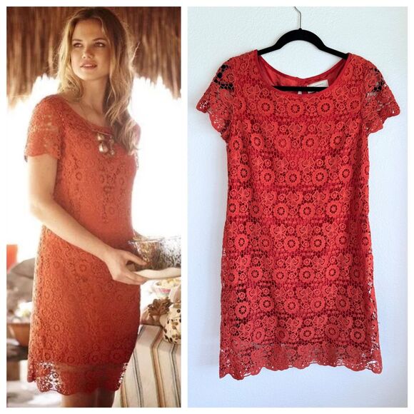 Anthropologie Dresses & Skirts - Anthropologie Moulinette Soeurs Horkelia Lace Short Sleeve Shift Dress in Orange